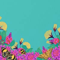 Butterfly flower background, teal colorful design, remixed from the artwork of E.A. Séguy.