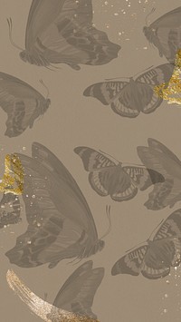 Aesthetic butterfly patterned iPhone wallpaper, vintage background, remixed from the artwork of E.A. Séguy.