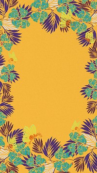 Vintage botanical frame mobile wallpaper, yellow art deco background, remixed from the artwork of E.A. Séguy.