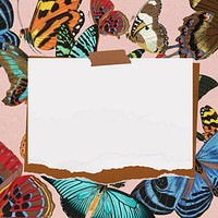 Vintage butterfly patterned frame, note paper design. Remixed from the artwork of E.A. Séguy.