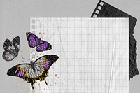 Aesthetic note paper background, E.A. Séguy's butterfly, remixed by rawpixel.