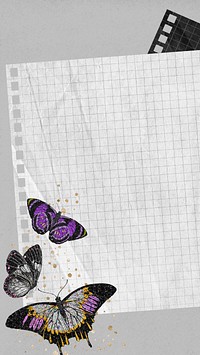 Aesthetic note paper mobile wallpaper, E.A. Séguy's butterfly background, remixed by rawpixel.