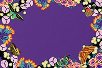 Butterfly flower frame background, purple design, remixed from the artwork of E.A. Séguy.