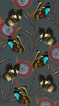 Vintage butterfly patterned phone wallpaper, E.A. Séguy's famous artwork, remixed by rawpixel.