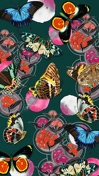 Vintage butterfly patterns phone wallpaper, E.A. Séguy's famous artwork, remixed by rawpixel.