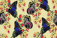 Vintage botanical butterfly background, yellow pattern, remixed from the artwork of E.A. Séguy.