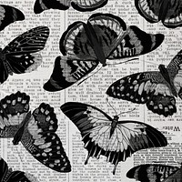 Black butterfly patterned background, vintage insect, remixed from the artwork of E.A. Séguy.