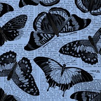 Blue butterfly patterned background, vintage insect, remixed from the artwork of E.A. Séguy.