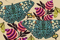 Exotic botanical butterfly background, vintage pattern, remixed from the artwork of E.A. Séguy.