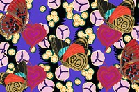 Exotic botanical butterfly background, vintage pattern, remixed from the artwork of E.A. Séguy.