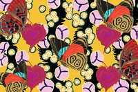 Exotic botanical butterfly background, vintage pattern, remixed from the artwork of E.A. Séguy.