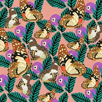 Exotic butterfly patterned background, E.A. Séguy's vintage illustration, remixed by rawpixel.