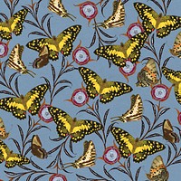 Vintage butterfly patterned background, E.A. S&eacute;guy's famous artwork, remixed by rawpixel.