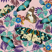 Exotic botanical butterfly background, vintage pattern, remixed from the artwork of E.A. Séguy.