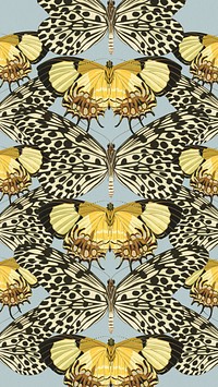 E.A. Séguy's butterfly patterned mobile wallpaper, blue background, remixed by rawpixel.