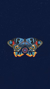 Vintage butterfly iPhone wallpaper, dark blue background, remixed from the artwork of E.A. Séguy.