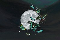 Aesthetic full moon background, butterflies sky, remixed from the artwork of E.A. Séguy.