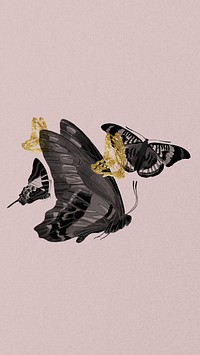 Vintage butterfly mobile wallpaper, pink background, remixed from the artwork of E.A. Séguy.