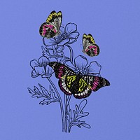 Vintage butterfly, aesthetic flower illustration