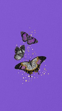 Purple aesthetic butterfly phone wallpaper, vintage insect background, remixed from the artwork of E.A. Séguy.