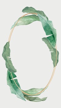 Gold oval frame phone wallpaper, banana leaf illustration