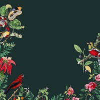 Tropical birds border background, botanical black design