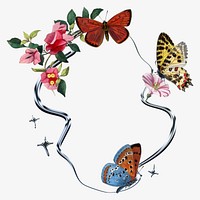 Colorful butterfly frame, botanical white design