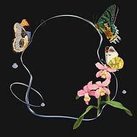 Flowers & butterflies frame, botanical black design