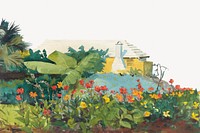 Flower garden, vintage border illustration by Winslow Homer. Remixed by rawpixel.