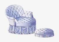 Vintage blue armchair, furniture illustration psd. Remixed by rawpixel.