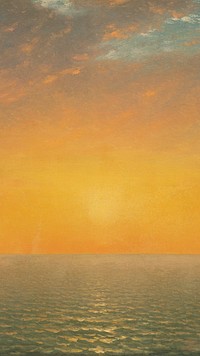 Vintage sunset sea iPhone wallpaper, painting by John Frederick Kensett. Remixed by rawpixel.