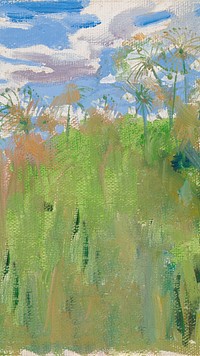 Vintage grass field iPhone wallpaper, blue sky painting by Akseli Gallen-Kallela. Remixed by rawpixel.