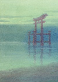 Vintage Japanese lake background, vintage illustration by Yoshihiko Ito. Remixed by rawpixel.