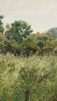 Field of Oats iPhone wallpaper, vintage meadow painting by P. C. Skovgaard. Remixed by rawpixel.