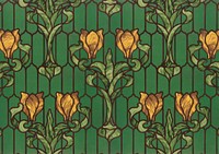 Floral stained glass background, yellow tulip with green foliage. Remixed by rawpixel.