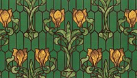 Floral stained glass background, yellow tulip with green foliage. Remixed by rawpixel.