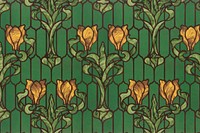 Floral stained glass background, yellow tulip with green foliage. Remixed by rawpixel.