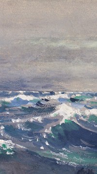 Vintage ocean wave iPhone wallpaper, painting by William Henry Holmes. Remixed by rawpixel.