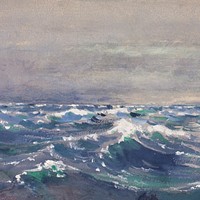 Vintage ocean wave background, painting by William Henry Holmes. Remixed by rawpixel.