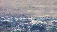 Vintage ocean wave desktop wallpaper, painting by William Henry Holmes. Remixed by rawpixel.