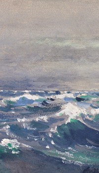Vintage ocean wave iPhone wallpaper, painting by William Henry Holmes. Remixed by rawpixel.