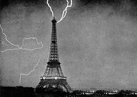 Lightning striking Eiffel Tower background, vintage photograph. Remixed by rawpixel.