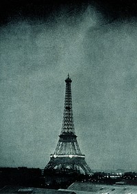 Lightning striking Eiffel Tower background, vintage photograph. Remixed by rawpixel.