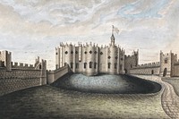 Alnwick Keep castle background, vintage illustration by William Beilby. Remixed by rawpixel.