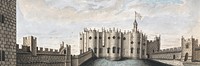 Alnwick Keep castle background, vintage illustration by William Beilby. Remixed by rawpixel.