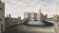 Alnwick Keep castle background, vintage illustration by William Beilby. Remixed by rawpixel.