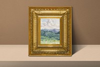 Gold picture frame, vintage design with Landscape study from Norway painting. Remixed by rawpixel.