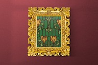 Gold picture frame, vintage design with floral stained glass. Remixed by rawpixel.