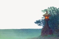 Japanese stone lantern, vintage lake border by Yoshihiko Ito. Remixed by rawpixel.