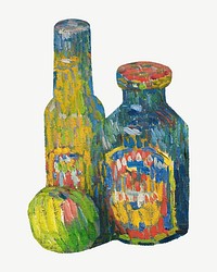 Bottles and Fruit still life, vintage illustration psd by Alexej von Jawlensky.. Remixed by rawpixel.